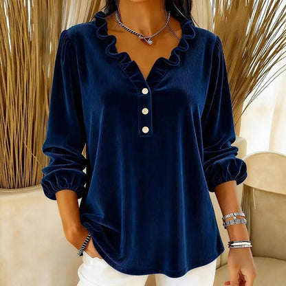 Amelie Fleur Corduroy Top with Ruffle Collar