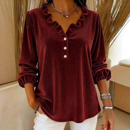 Amelie Fleur Corduroy Top with Ruffle Collar