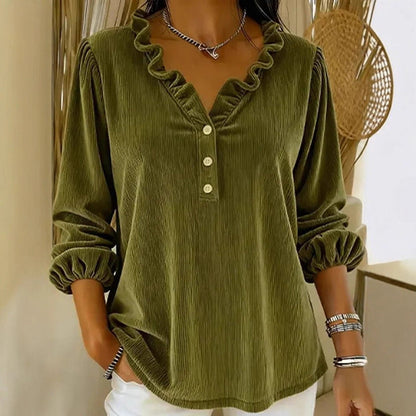 Amelie Fleur Corduroy Top with Ruffle Collar