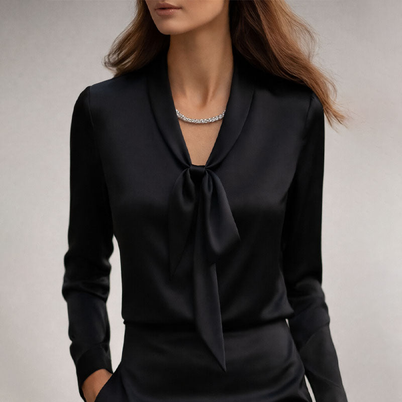 Amelie Fleur Elegant Bow Tie Neck Blouse