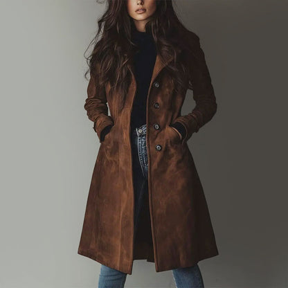 Amelie Fleur Faux Suede Longline Coat