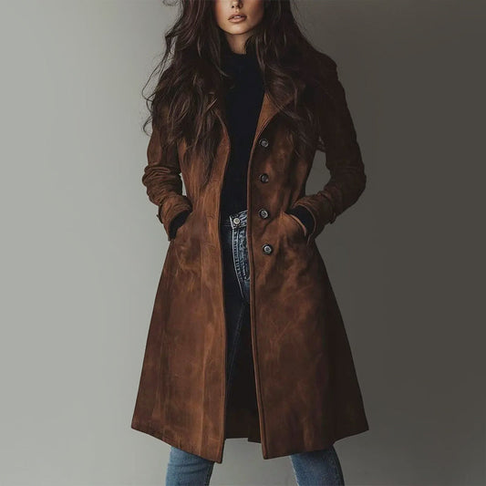 Amelie Fleur Faux Suede Longline Coat