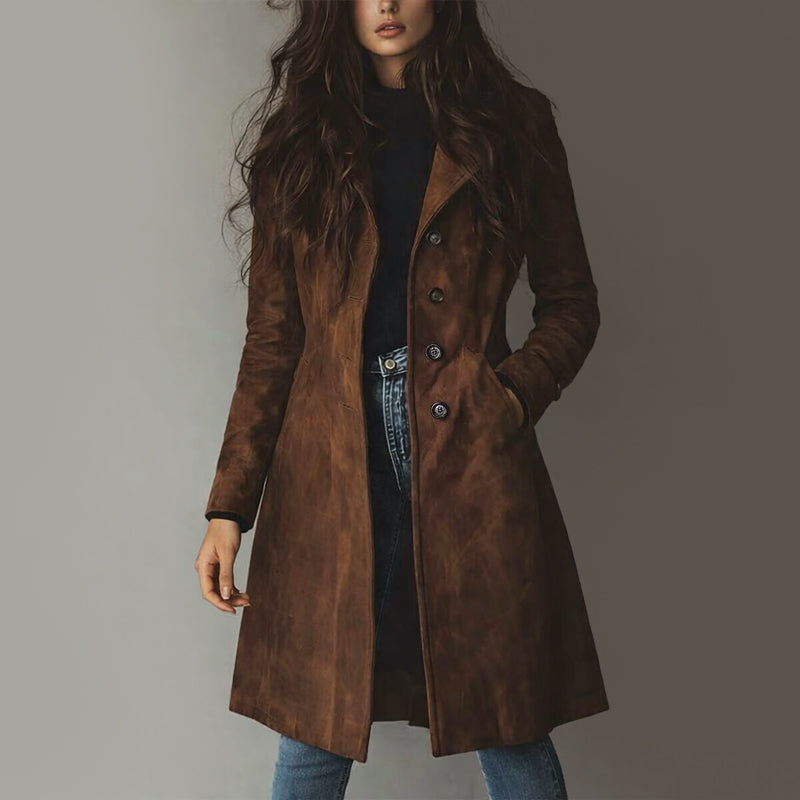 Amelie Fleur Faux Suede Longline Coat