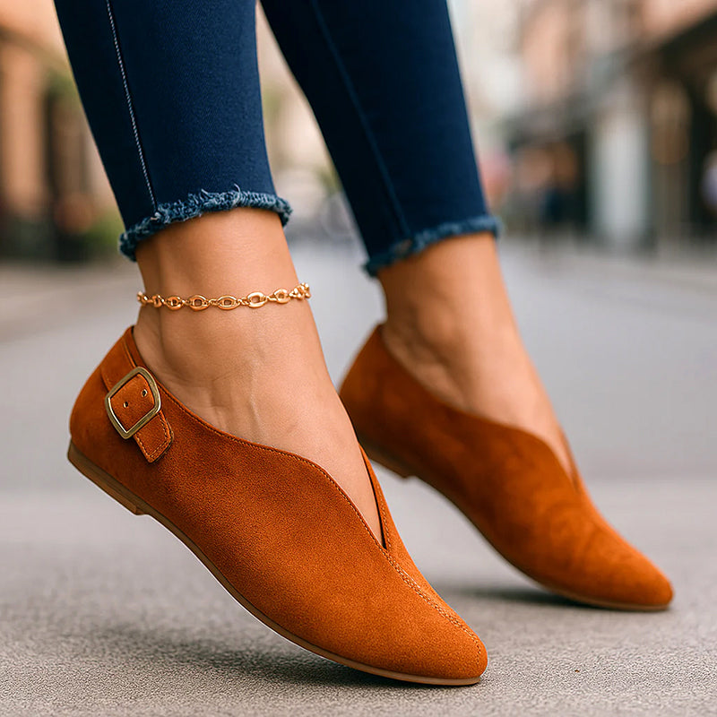 Amelie Fleur Flat Loafers with Side Buckle