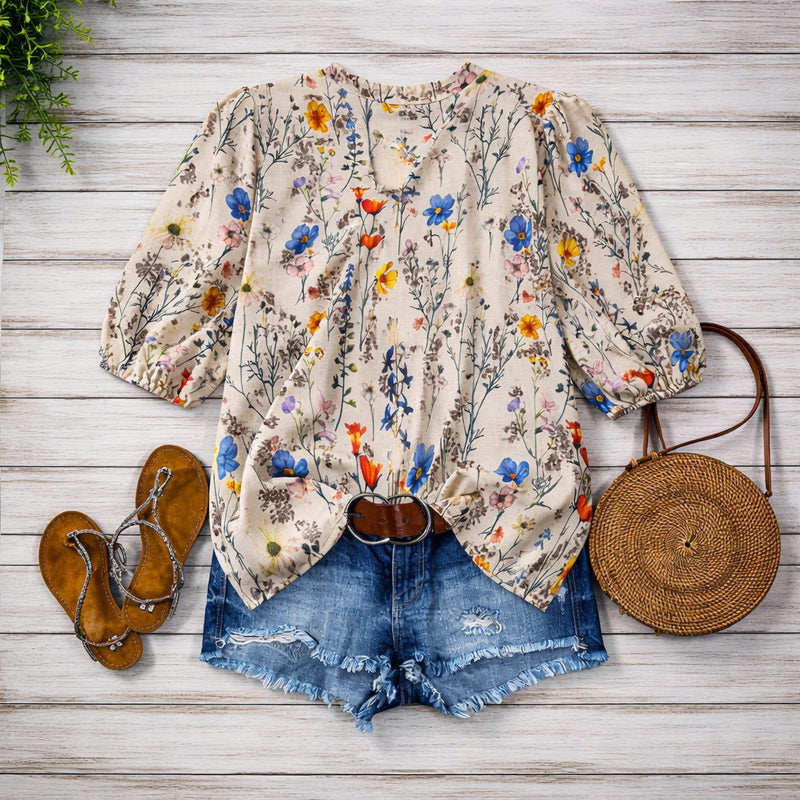 Amelie Fleur Floral Bubble Sleeve Blouse