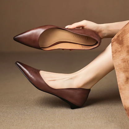 Amelie Fleur Genuine Leather Pointed Flats