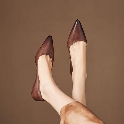 Amelie Fleur Genuine Leather Pointed Flats