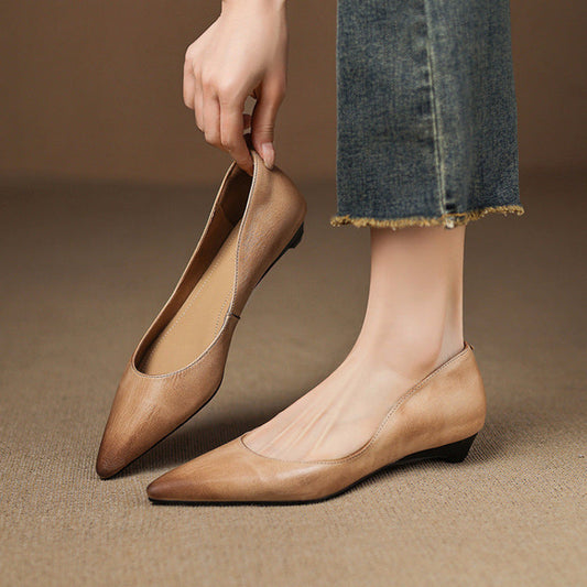 Amelie Fleur Genuine Leather Pointed Flats