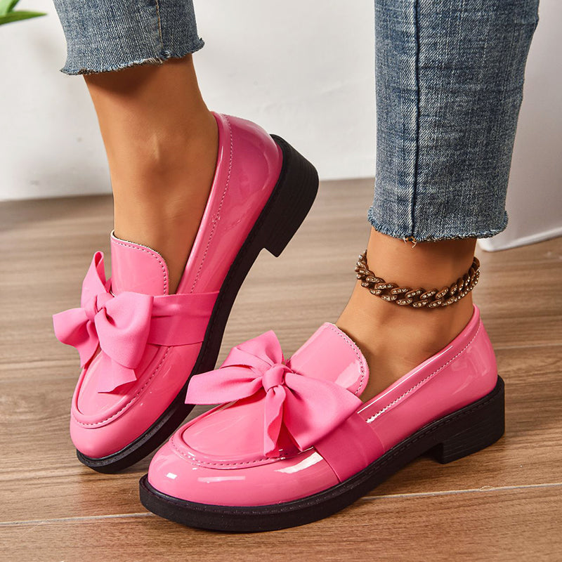 Amelie Fleur Glossy Loafers with Bow Detail