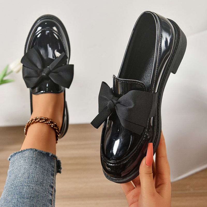 Amelie Fleur Glossy Loafers with Bow Detail