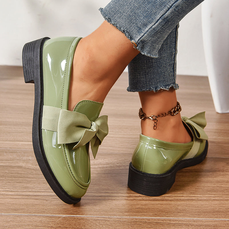 Amelie Fleur Glossy Loafers with Bow Detail