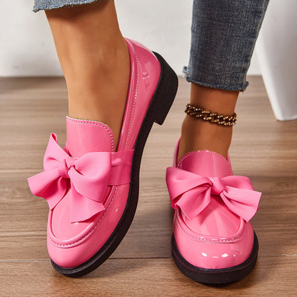 Amelie Fleur Glossy Loafers with Bow Detail