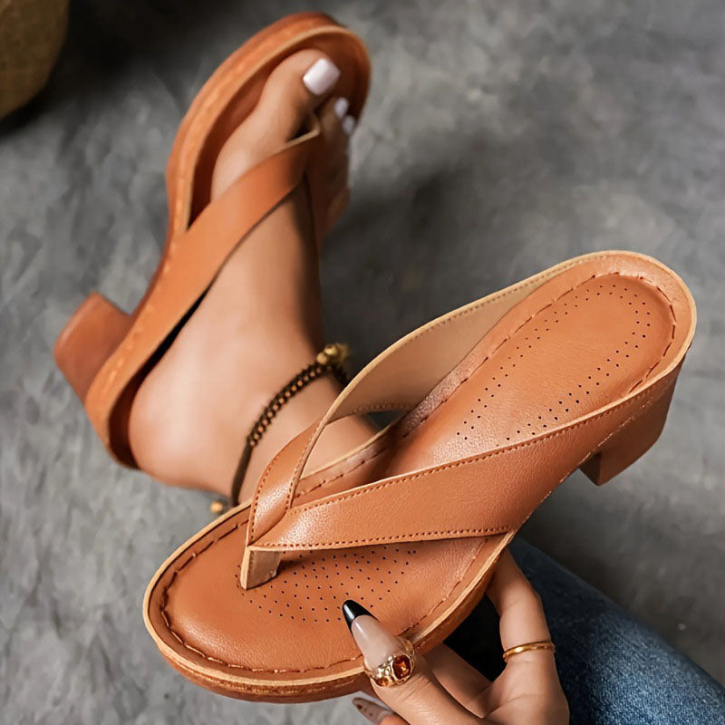 Amelie Fleur Low Heel Thong Sandals