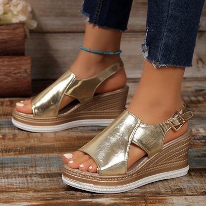 Amelie Fleur Metallic Platform Sandals