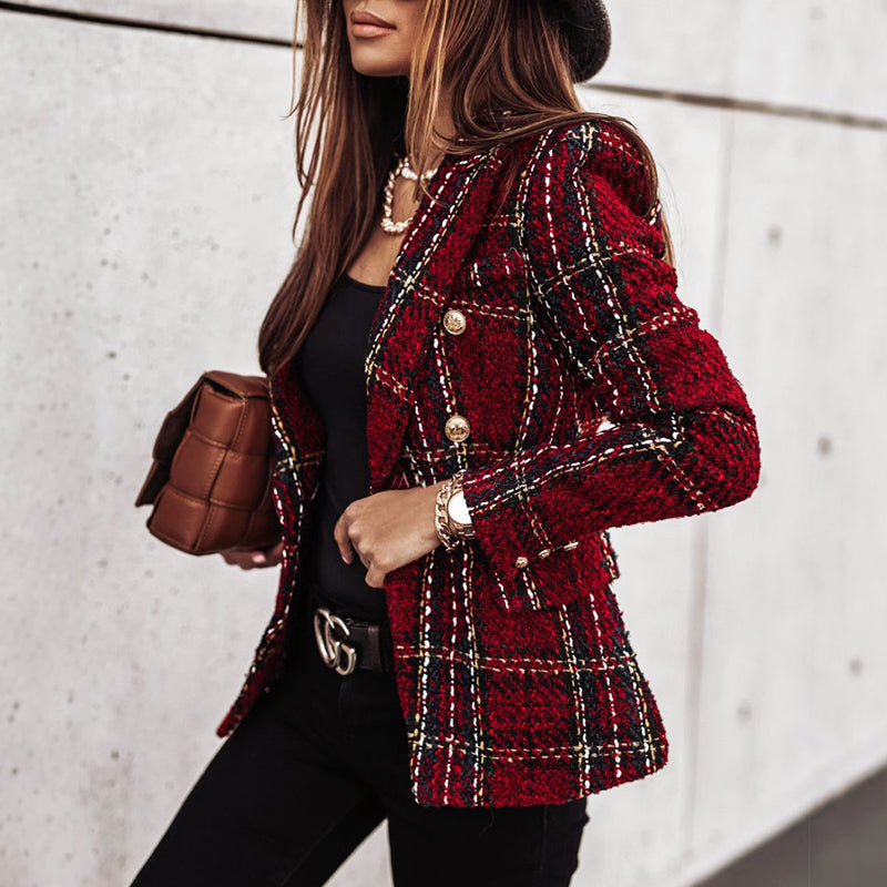 Amelie Fleur Plaid Tweed-Style Blazer