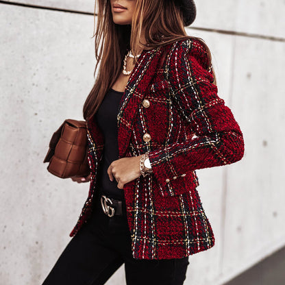 Amelie Fleur Plaid Tweed-Style Blazer