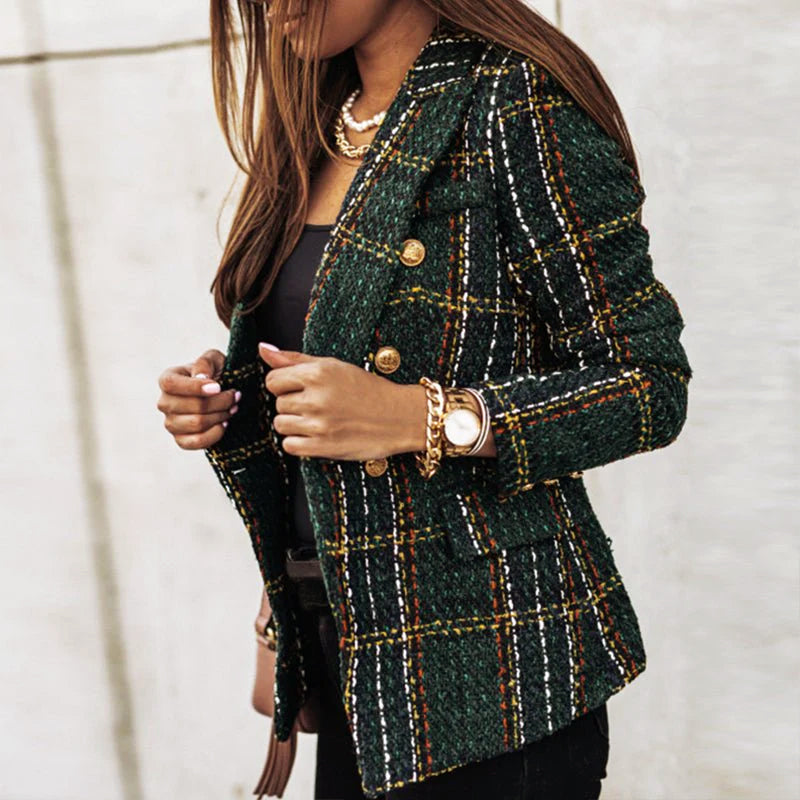 Amelie Fleur Plaid Tweed-Style Blazer