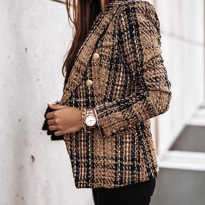 Amelie Fleur Plaid Tweed-Style Blazer