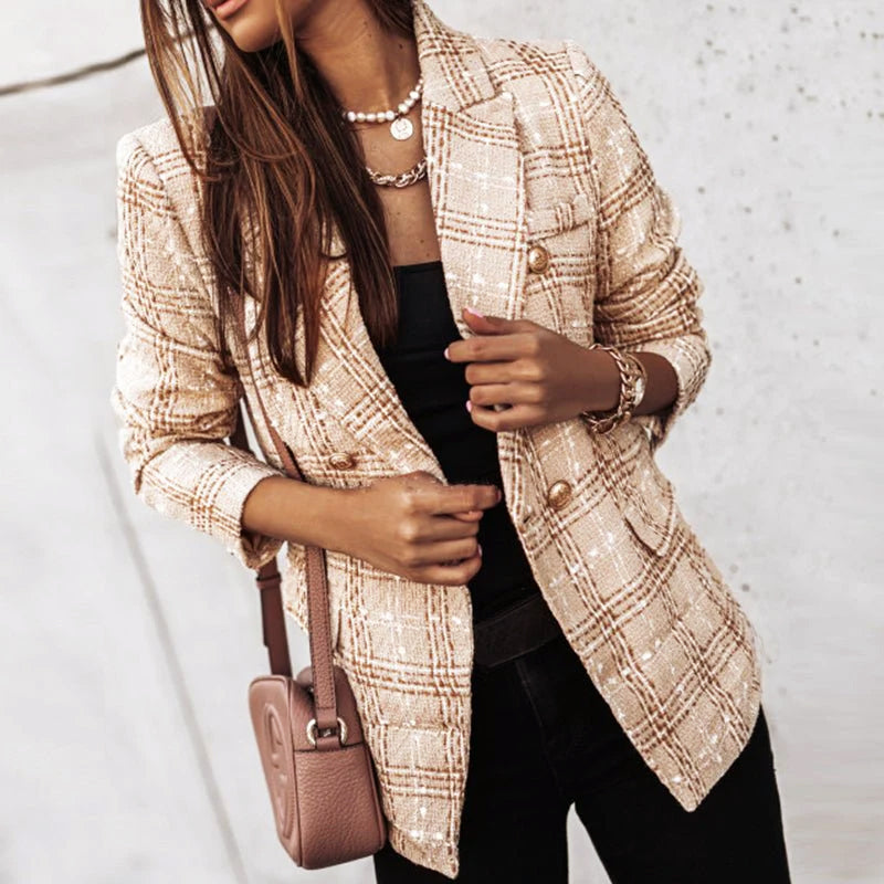 Amelie Fleur Plaid Tweed-Style Blazer