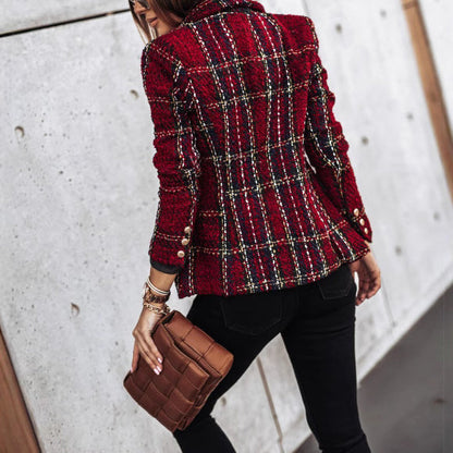 Amelie Fleur Plaid Tweed-Style Blazer