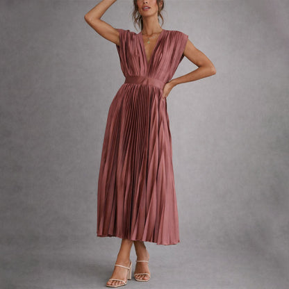 Amelie Fleur Pleated V-Neck Midi Dress