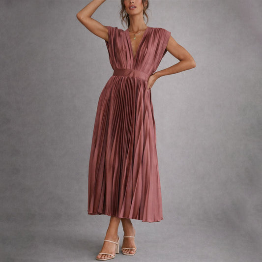 Amelie Fleur Pleated V-Neck Midi Dress