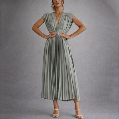 Amelie Fleur Pleated V-Neck Midi Dress