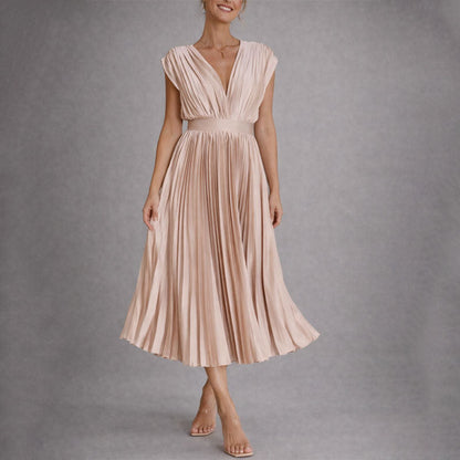 Amelie Fleur Pleated V-Neck Midi Dress