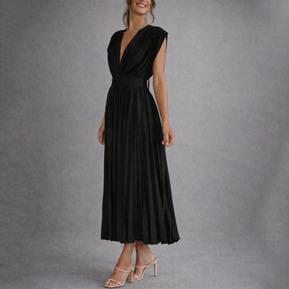 Amelie Fleur Pleated V-Neck Midi Dress