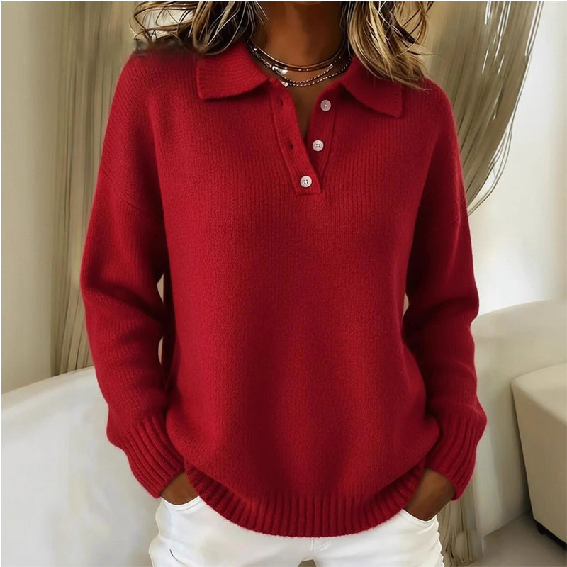 Amelie Fleur Polo Sweater with V-Neck