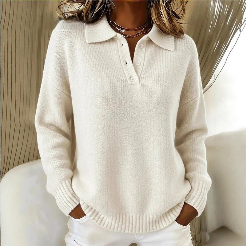 Amelie Fleur Polo Sweater with V-Neck