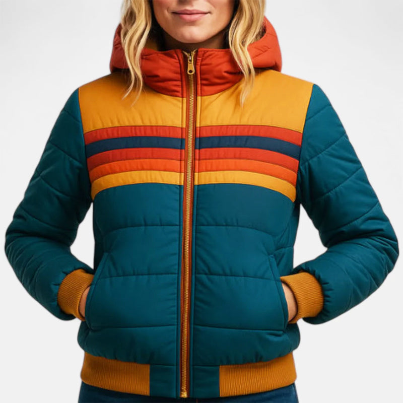 Amelie Fleur Retro Colorblock Puffer Jacket