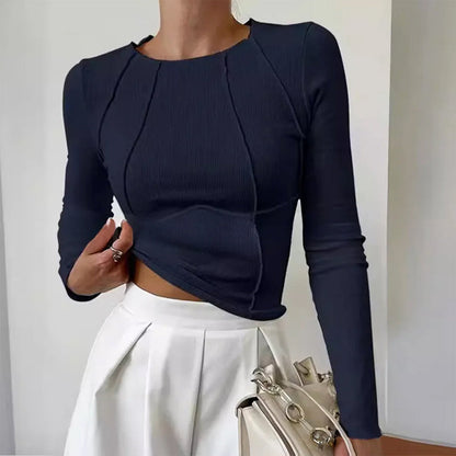 Amelie Fleur Ribbed Top with Exposed Stitching