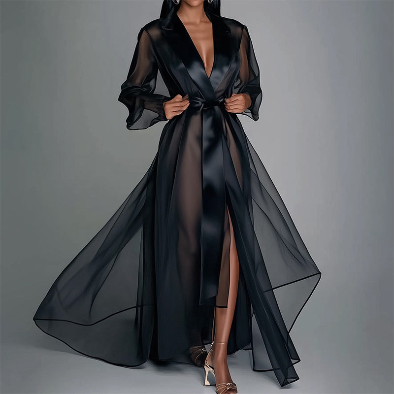 Amelie Fleur Sheer Maxi Wrap Dress