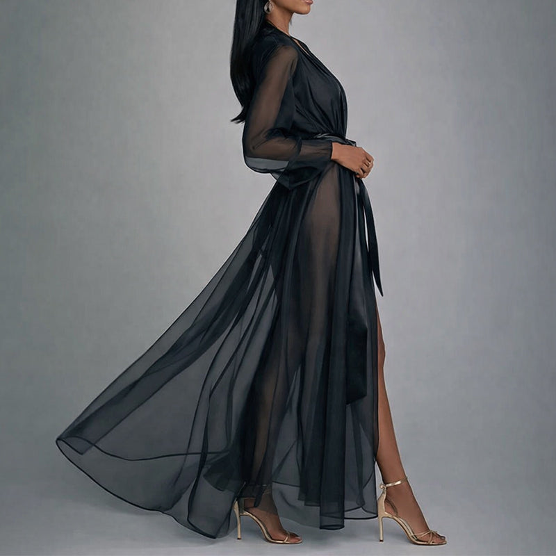 Amelie Fleur Sheer Maxi Wrap Dress