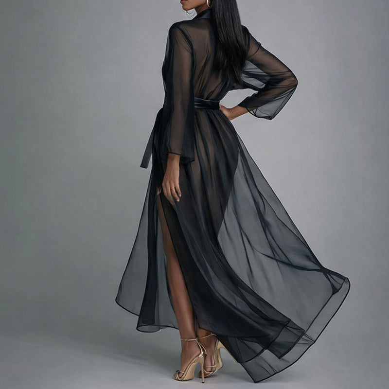 Amelie Fleur Sheer Maxi Wrap Dress