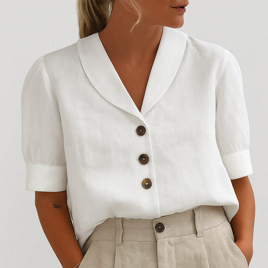 Amelie Fleur Short-Sleeve Button-Front Blouse