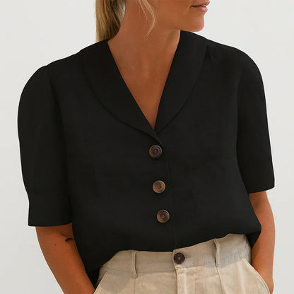 Amelie Fleur Short-Sleeve Button-Front Blouse