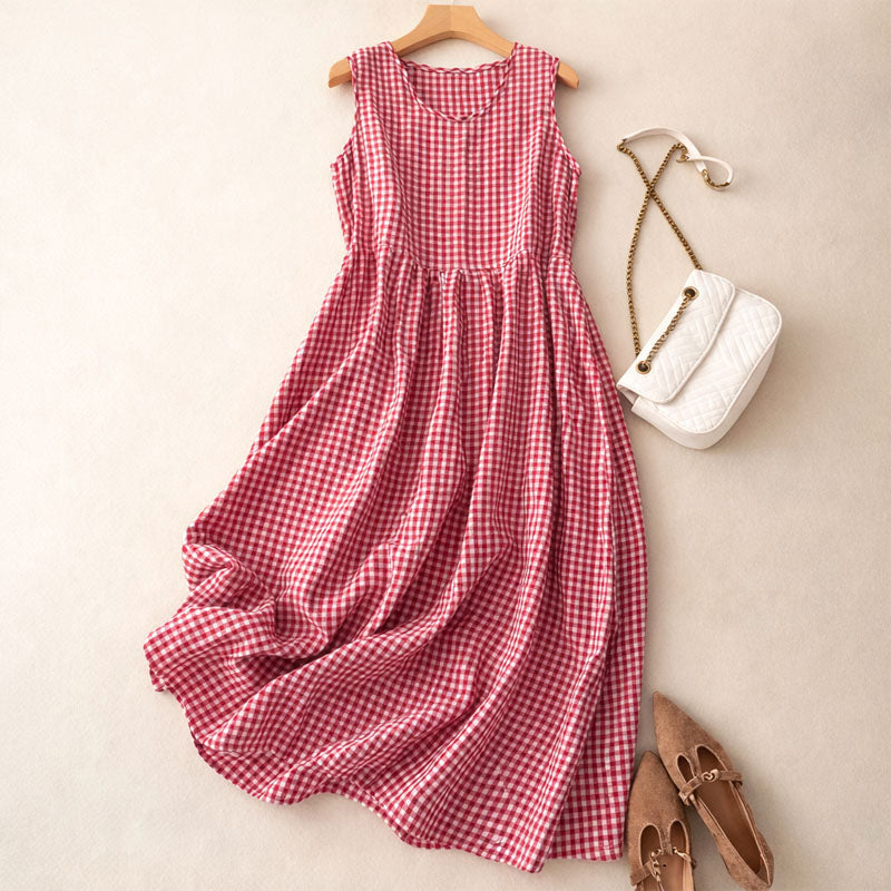 Amelie Fleur Sleeveless Check Midi Dress