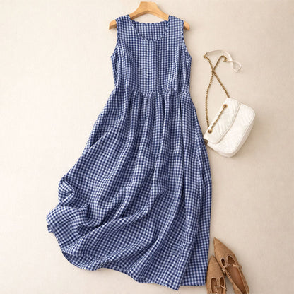 Amelie Fleur Sleeveless Check Midi Dress
