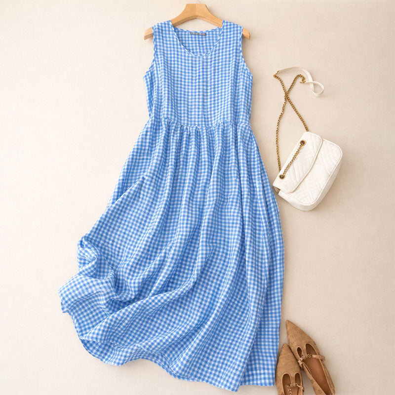 Amelie Fleur Sleeveless Check Midi Dress