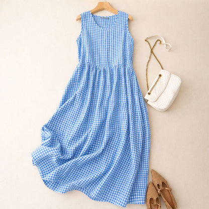 Amelie Fleur Sleeveless Check Midi Dress