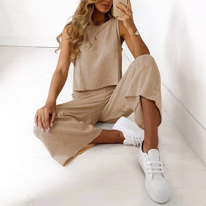 Amelie Fleur Sleeveless Top and Wide Leg Pants Set