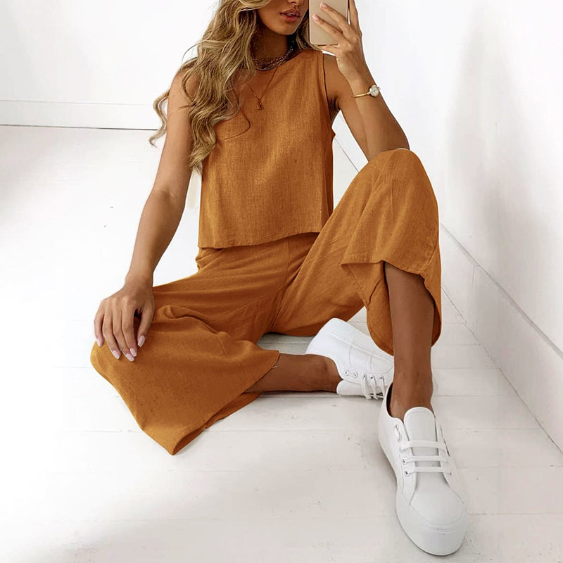 Amelie Fleur Sleeveless Top and Wide Leg Pants Set