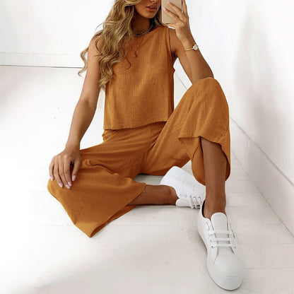 Amelie Fleur Sleeveless Top and Wide Leg Pants Set