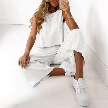 Amelie Fleur Sleeveless Top and Wide Leg Pants Set