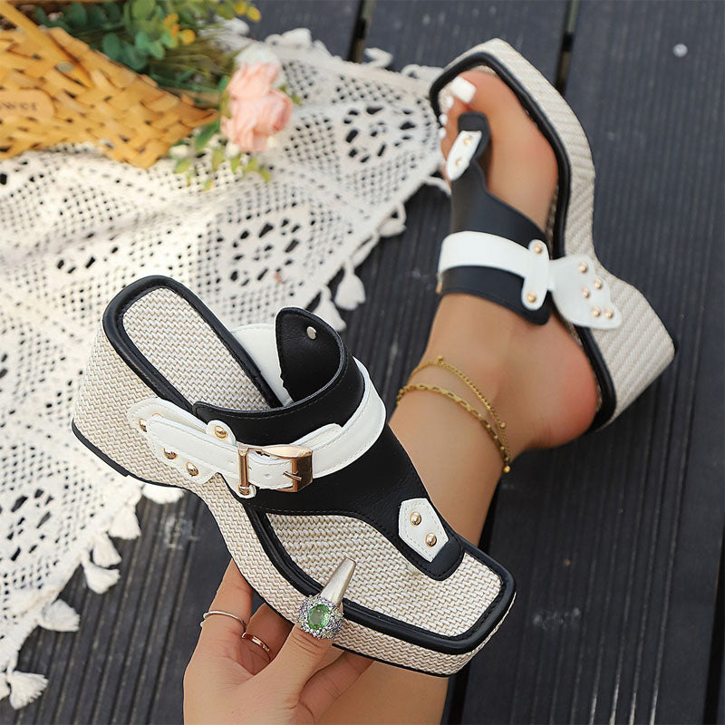 Amelie Fleur Wedge Sandals with Buckle Detail