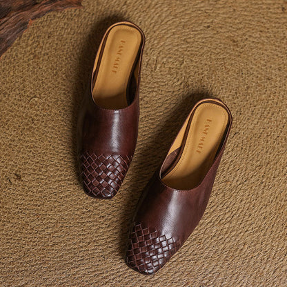 Amelie Fleur Woven Toe Genuine Leather Flats