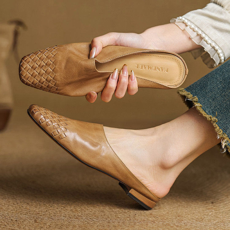 Amelie Fleur Woven Toe Genuine Leather Flats