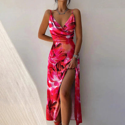 Amelie Fleur Wrap V-Neck Maxi Dress with Slit